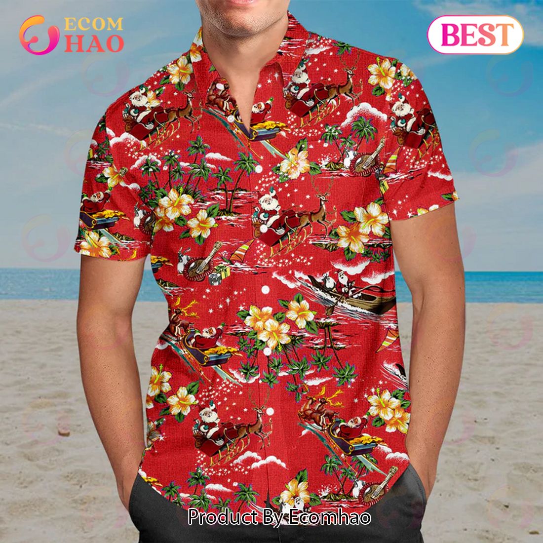 New Christmas Santa Casual Button Down 3D Hawaiian Shirt, Aloha Shirt