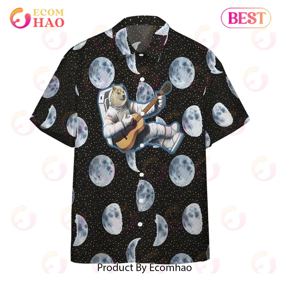 New Doge Astronaut Playing Guitar Custom 3D Hawaiian Shirt, Aloha Shirt