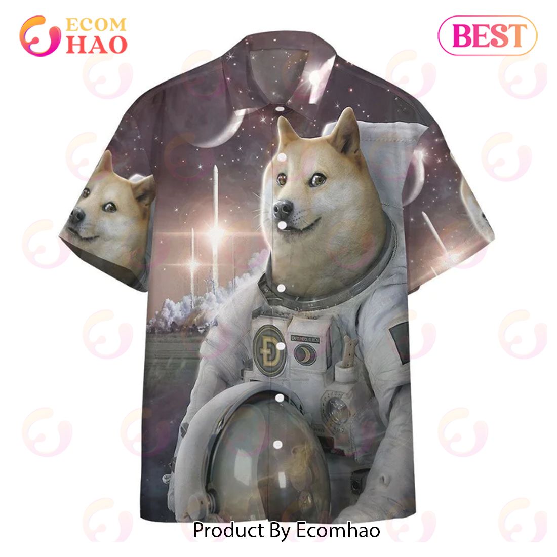 New Doge To The Moon Custom 3D Hawaiian Shirt, Aloha Shirt