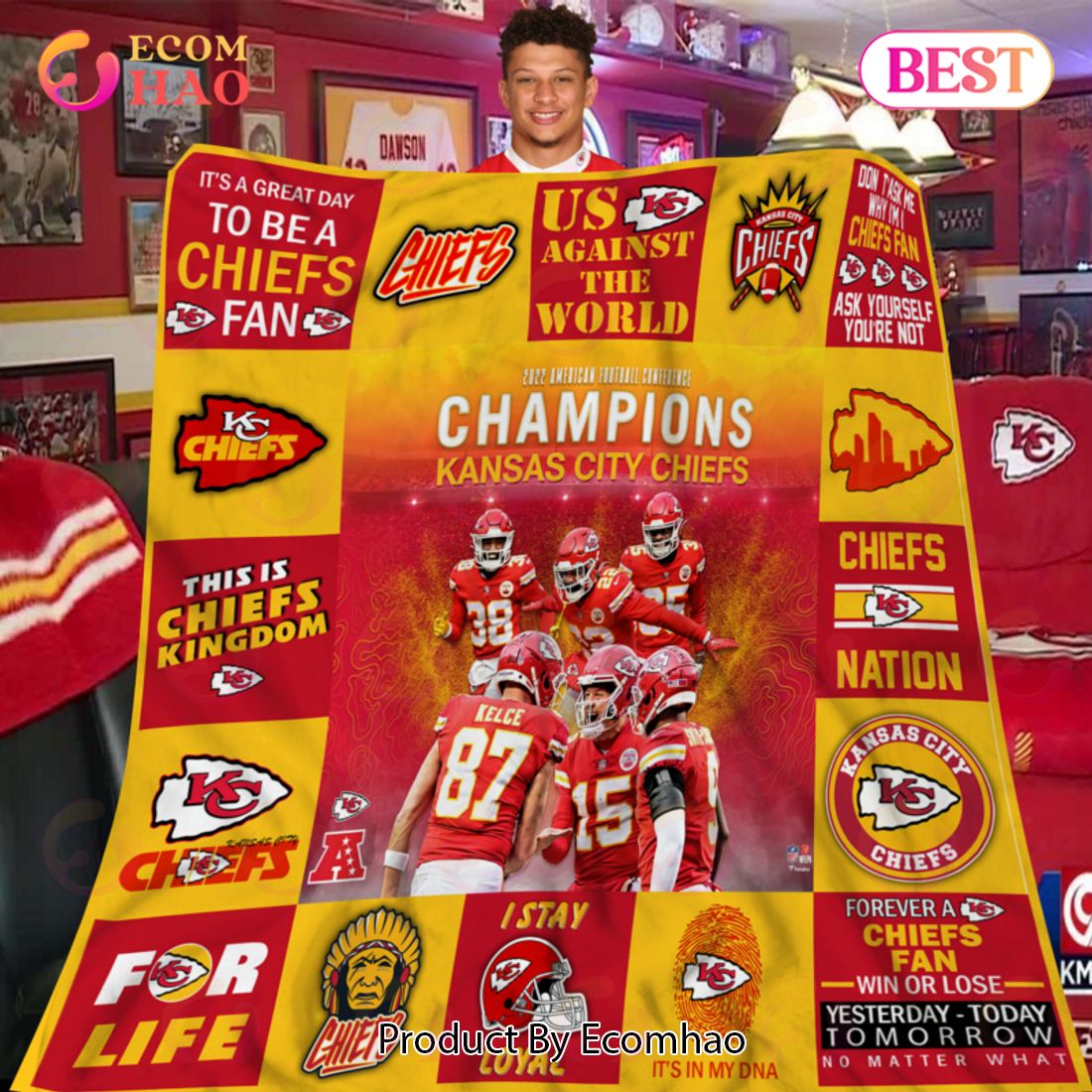 Kansas City Chiefs AFC Champions 2022 Fleece Blanket Quilt - Growkoc