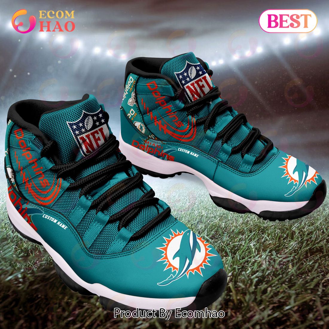 NFL Miami Dolphins Personalized Custom Name Air Jordan 11 Sneaker, Shoes