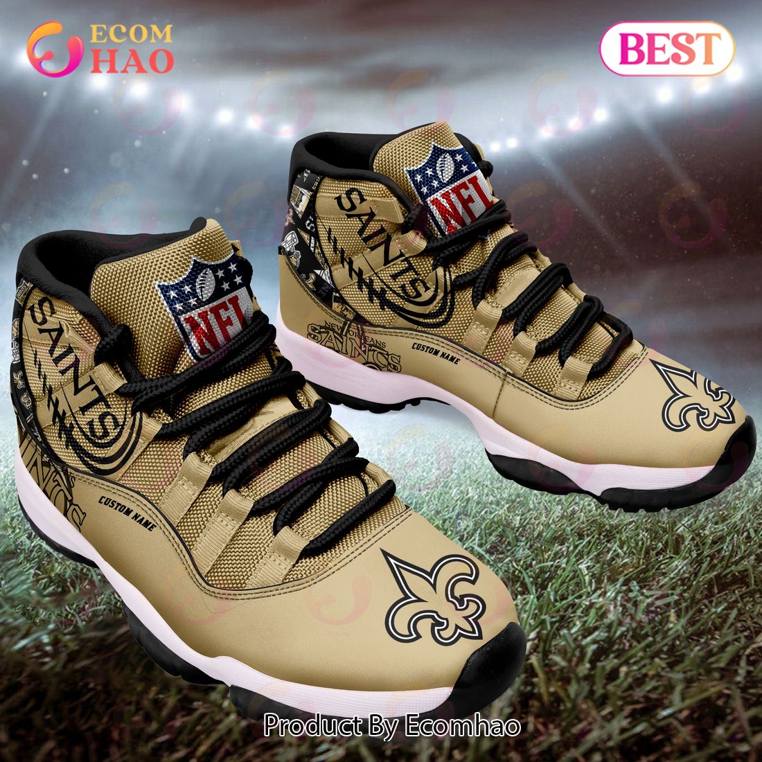 NFL New Orleans Saints Personalized Custom Name Air Jordan 11 Sneaker, Shoes