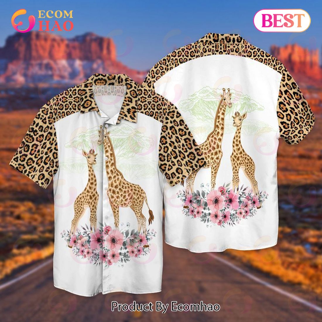 Love Giraffes With Flowers Hawaiian Shirt