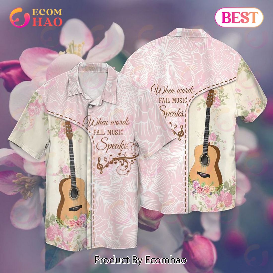 Love Guitar When Words Fail Music Speaks Hawaiian Shirt