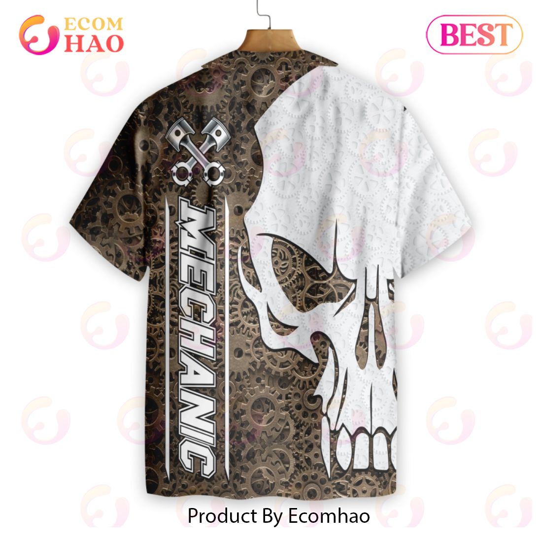 Mechanic Camo Pattern Skull Hawaiian Shirt