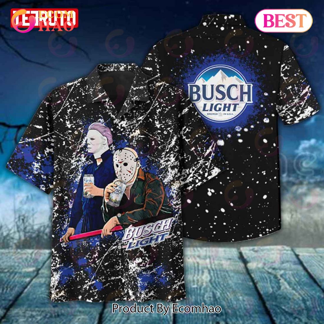 Michael Myers And Jason Voorhees Drinking Busch Light Hawaiian Shirt