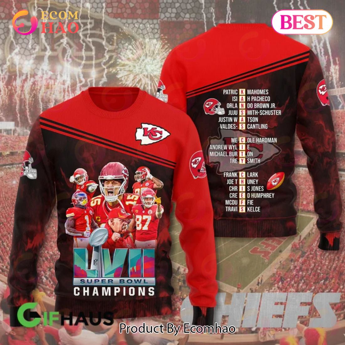 Kansas City Chiefs Super Bowl Champions Super Bowl Apparel White 3D Hoodie  - Ecomhao Store