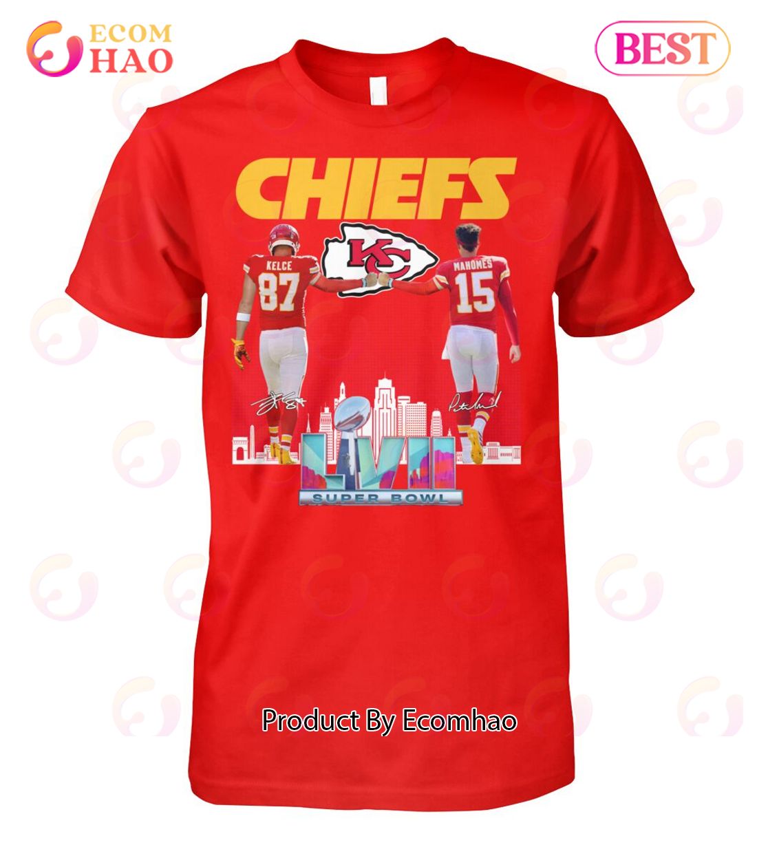 Kansas City Chiefs LVII Super Bowl Champions Kelce 87 And Mahomes 15 T-Shirt