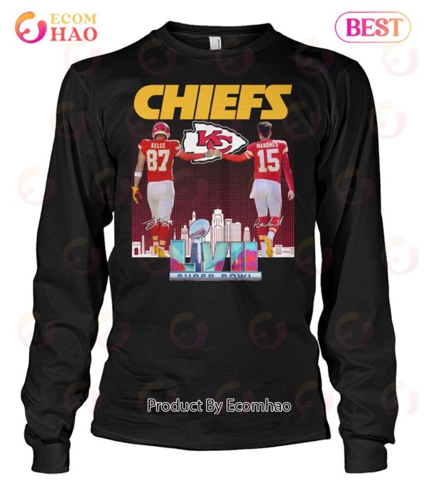 Kansas City Chiefs LVII Super Bowl Champions Kelce 87 And Mahomes 15 T-Shirt