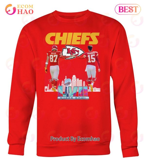 Kansas City Chiefs LVII Super Bowl Champions Kelce 87 And Mahomes 15 T-Shirt
