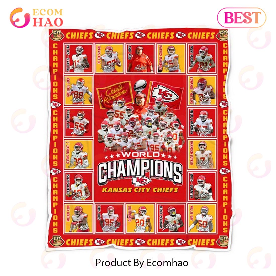 Kansas City Chiefs World Champions Chiefs Kingdom Quilt, Fleece Blanket, Sherpa Fleece Blanket