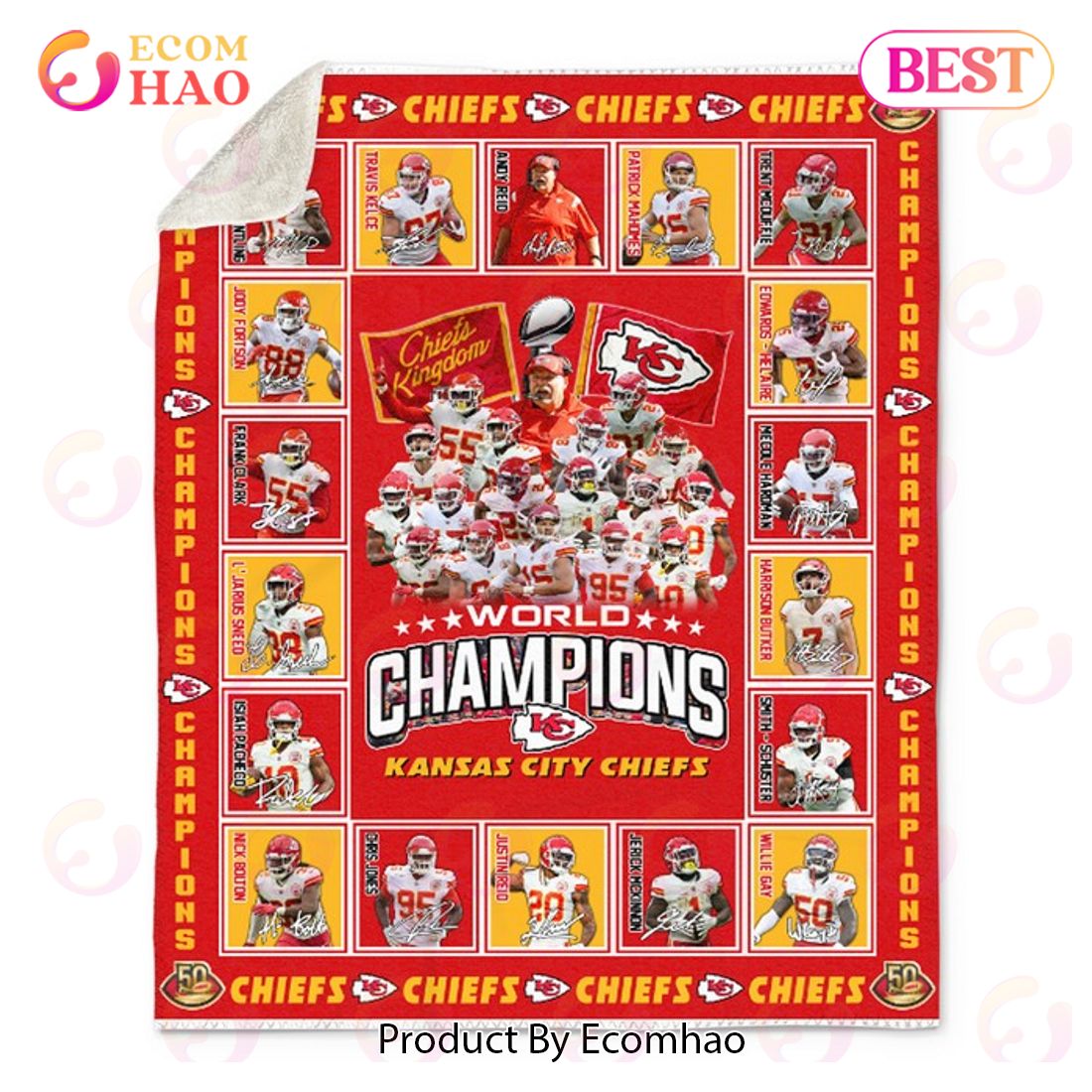 Kansas City Chiefs World Champions Chiefs Kingdom Quilt, Fleece Blanket, Sherpa Fleece Blanket