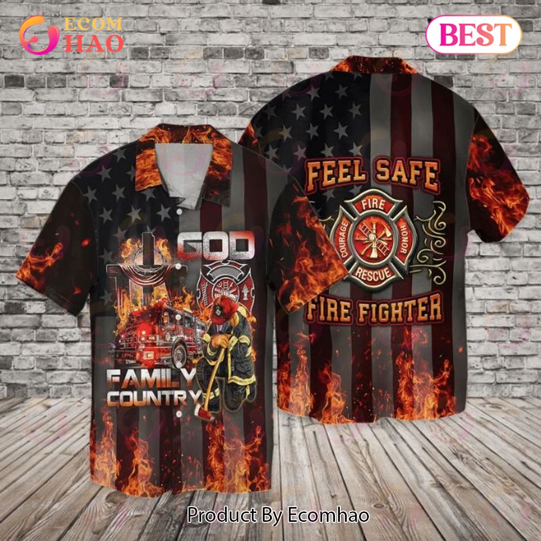 Momerial Day Firefighter God Family County Hawaiian Shirt