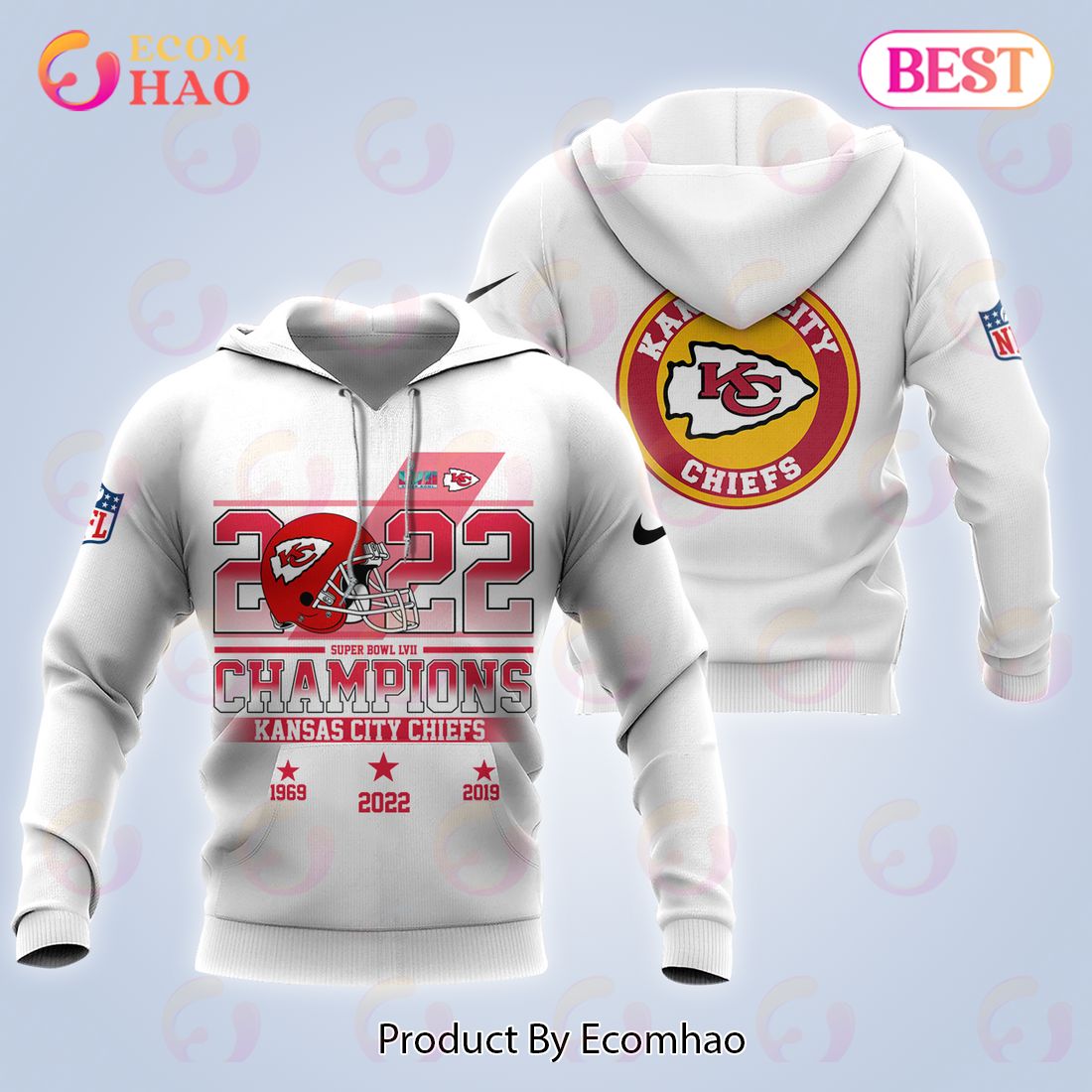 Kansas City Chiefs Super Bowl Champions Super Bowl Apparel White 3D Hoodie  - Ecomhao Store