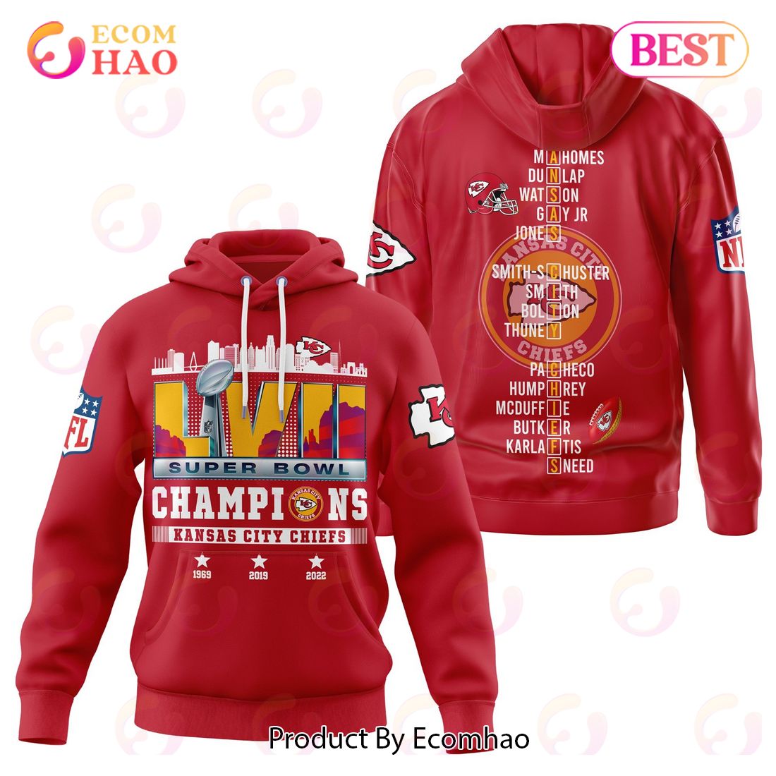 2023 Kansas City Chiefs Super Bowl Championship Apparel White 3D Hoodie