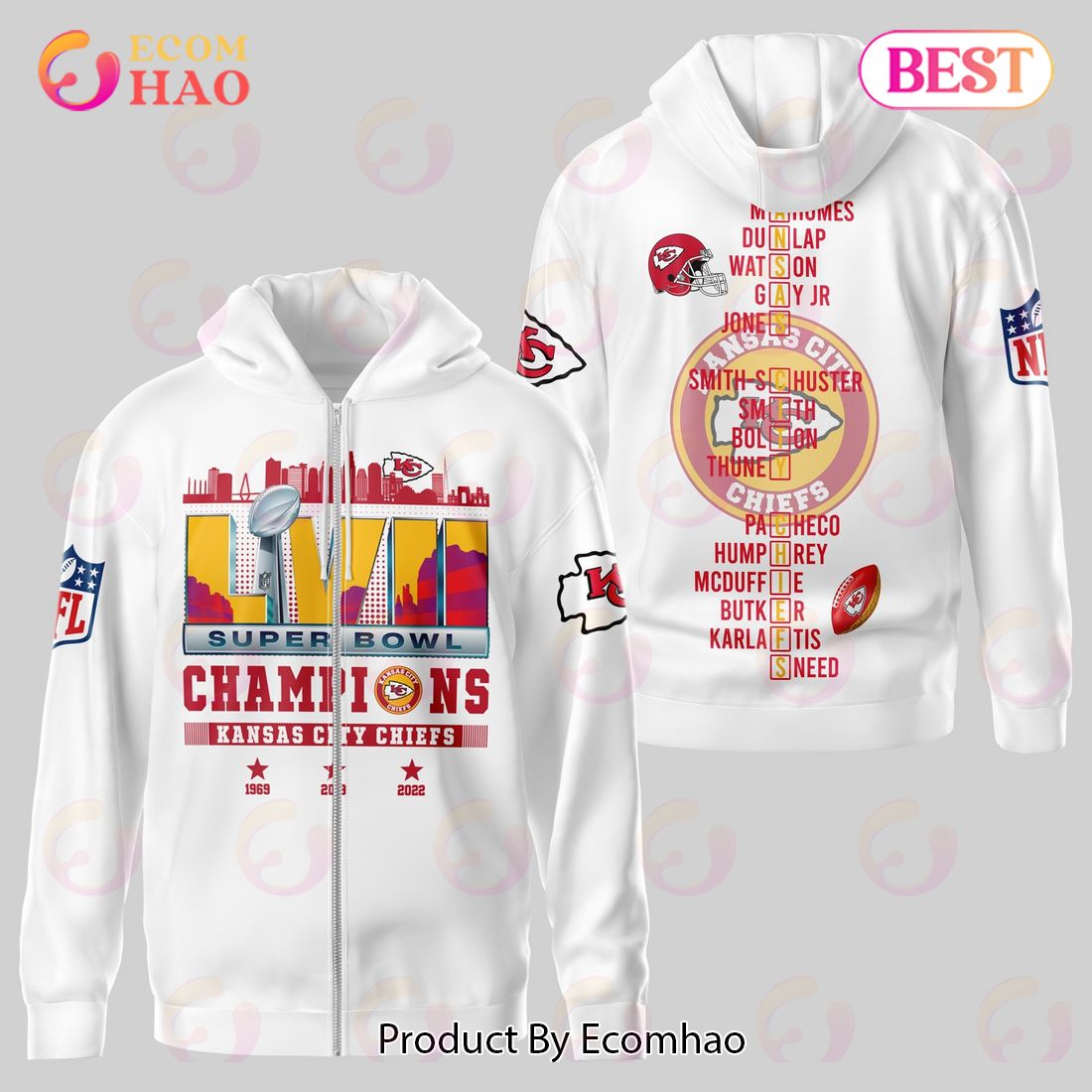 Kansas City Chiefs Super Bowl Champions Super Bowl Apparel White 3D Hoodie