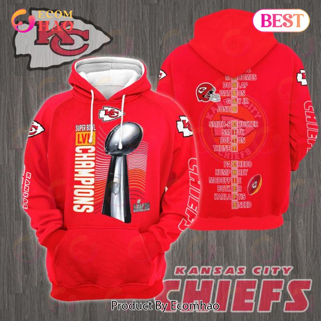 Kansas City Chiefs Super Bowl LVII Combo 3D Hoodie