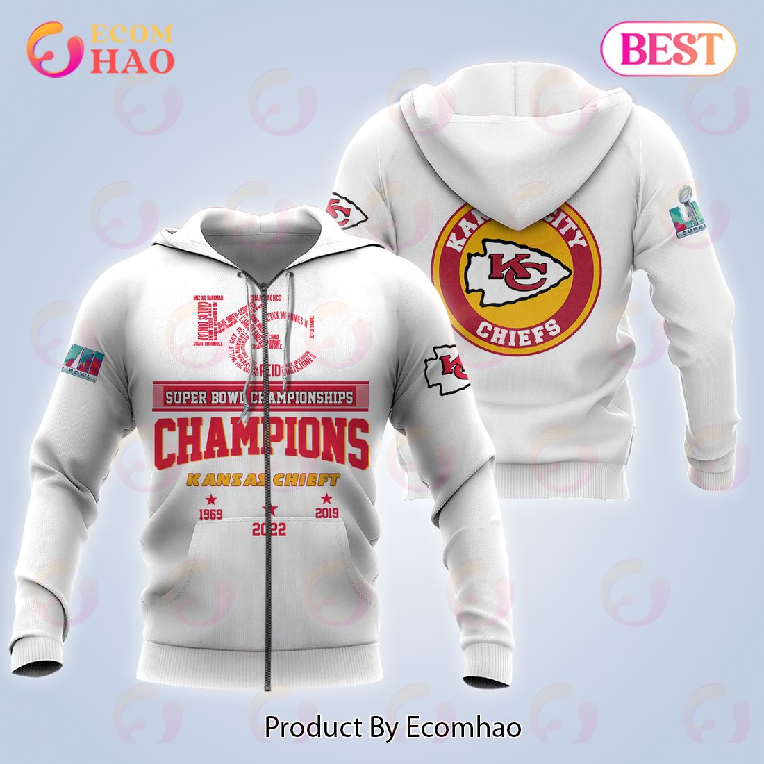 Kansas City Chiefs Super Bowl LVII Championship Apparel White 3D Hoodie