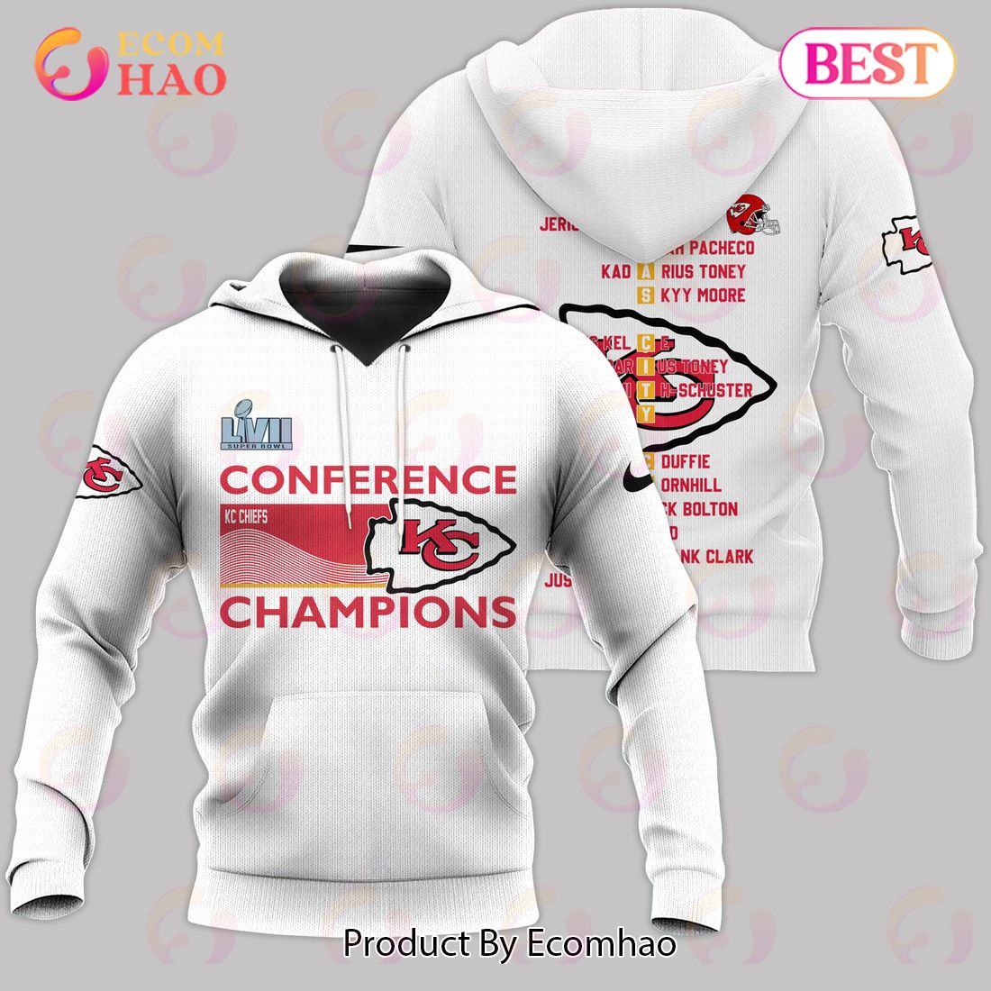 Super Bowl LVII Conference Kansas City Chiefs AFC Championship Apparel White 3D Hoodie