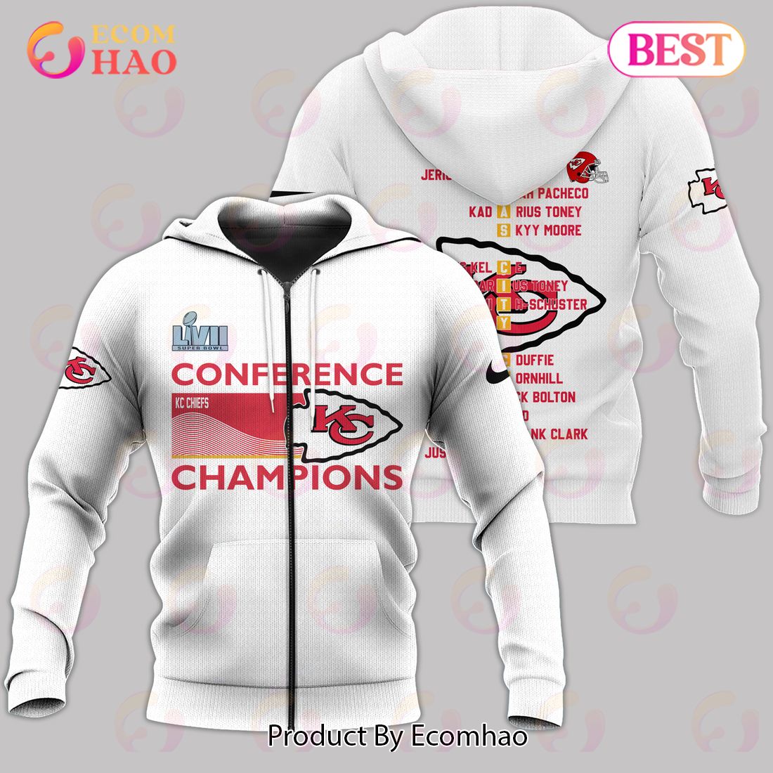 Super Bowl LVII Conference Kansas City Chiefs AFC Championship Apparel White 3D Hoodie