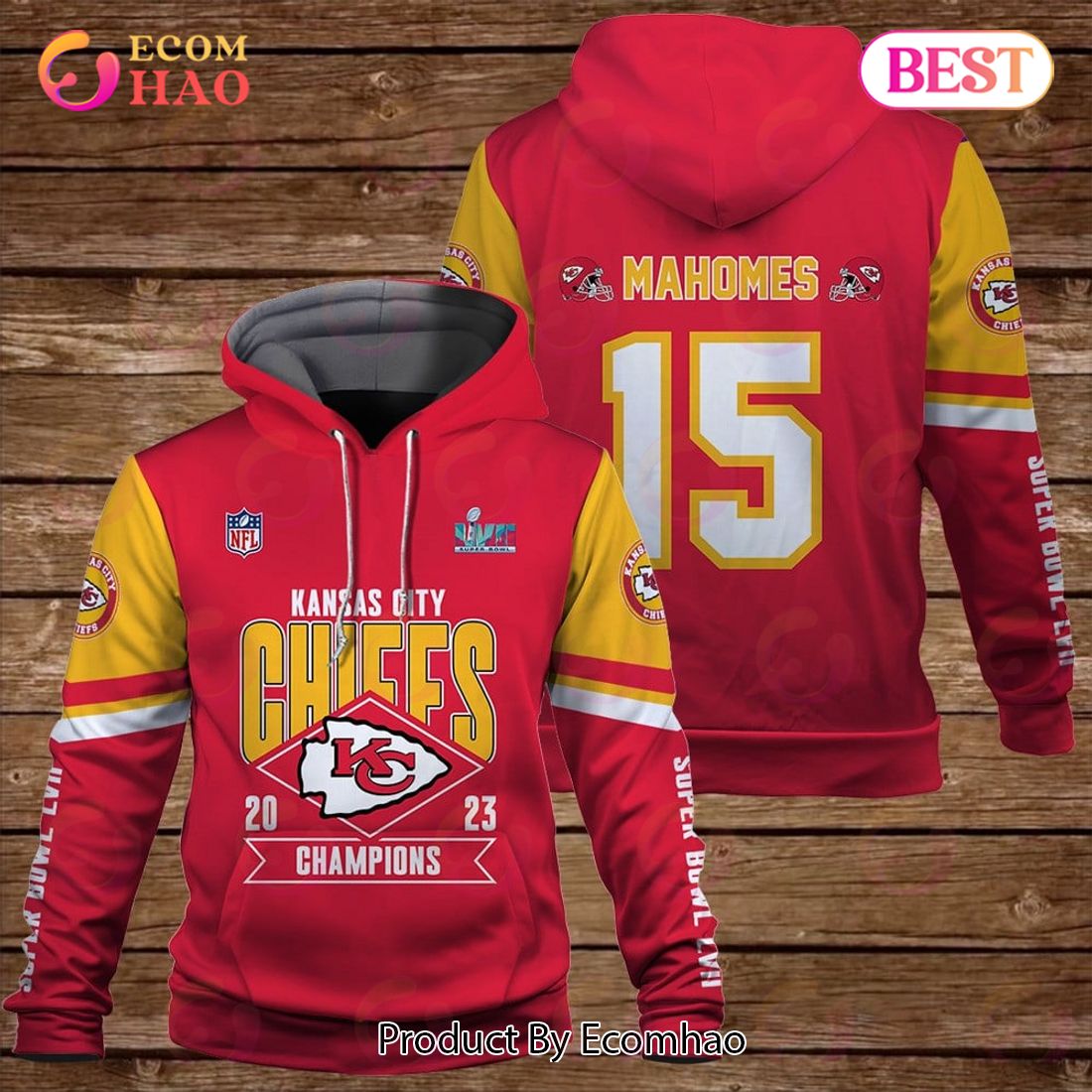 Patrick Mahomes 15 Kansas City Chiefs Super Bowl Champion 2023 Unisex 3D Hoodie