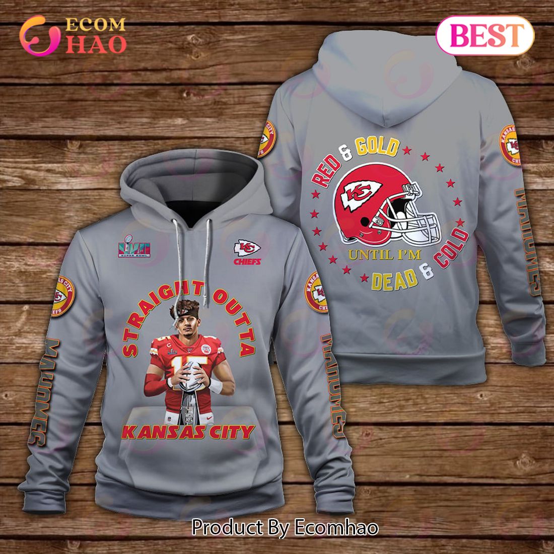 Patrick Mahomes Red And Gold Until I Am Dead And Cold Kansas City Chiefs Super Bowl Champion 2023 Unisex 3D Hoodie