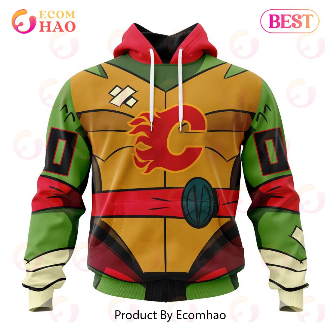 NHL Calgary Flames Special Teenage Mutant Ninja Turtles Design 3D Hoodie