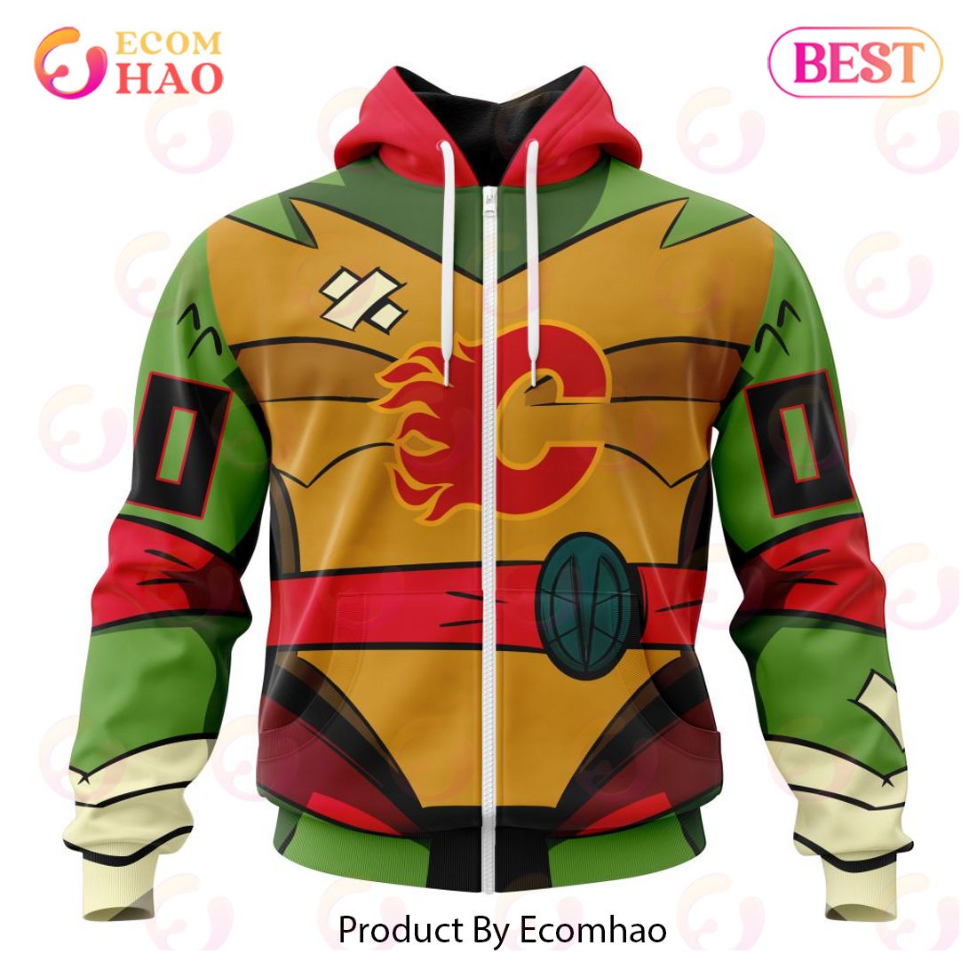 NHL Calgary Flames Special Teenage Mutant Ninja Turtles Design 3D Hoodie