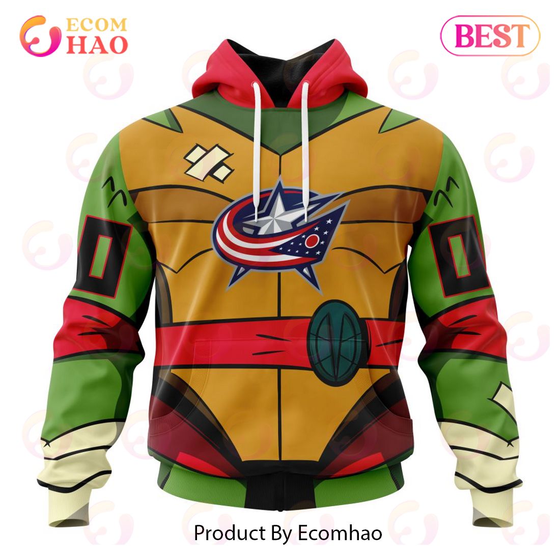 NHL Columbus Blue Jackets Special Teenage Mutant Ninja Turtles Design 3D Hoodie