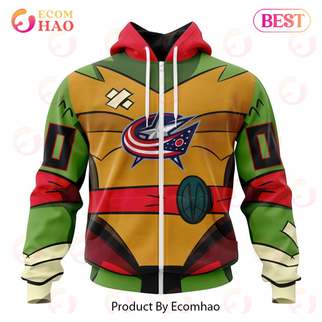 NHL Columbus Blue Jackets Special Teenage Mutant Ninja Turtles Design 3D Hoodie