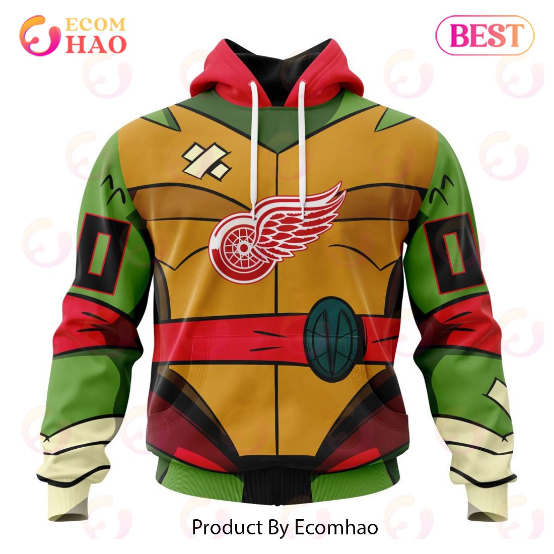 NHL Detroit Red Wings Special Teenage Mutant Ninja Turtles Design 3D Hoodie