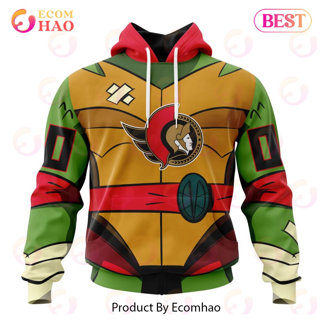 NHL Ottawa Senators Special Teenage Mutant Ninja Turtles Design 3D Hoodie