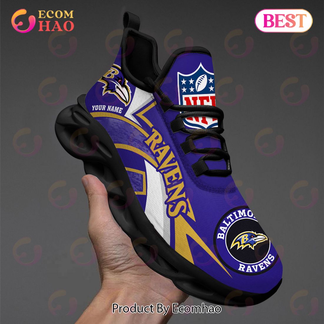 NFL Baltimore Ravens Custom Name Personalized Max Soul Chunky Sneakers