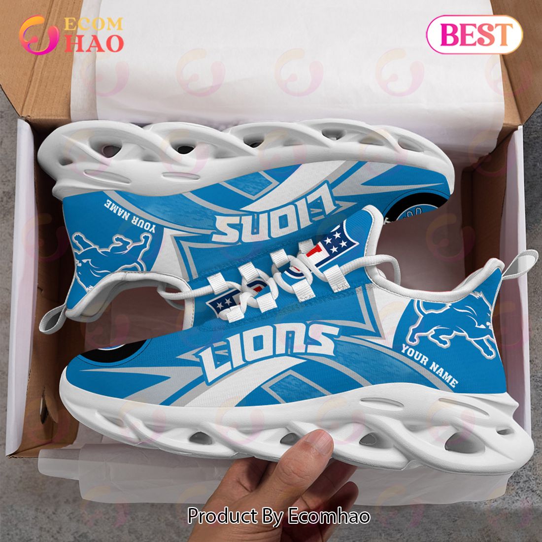 NFL Detroit Lions Custom Name Personalized Max Soul Chunky Sneakers