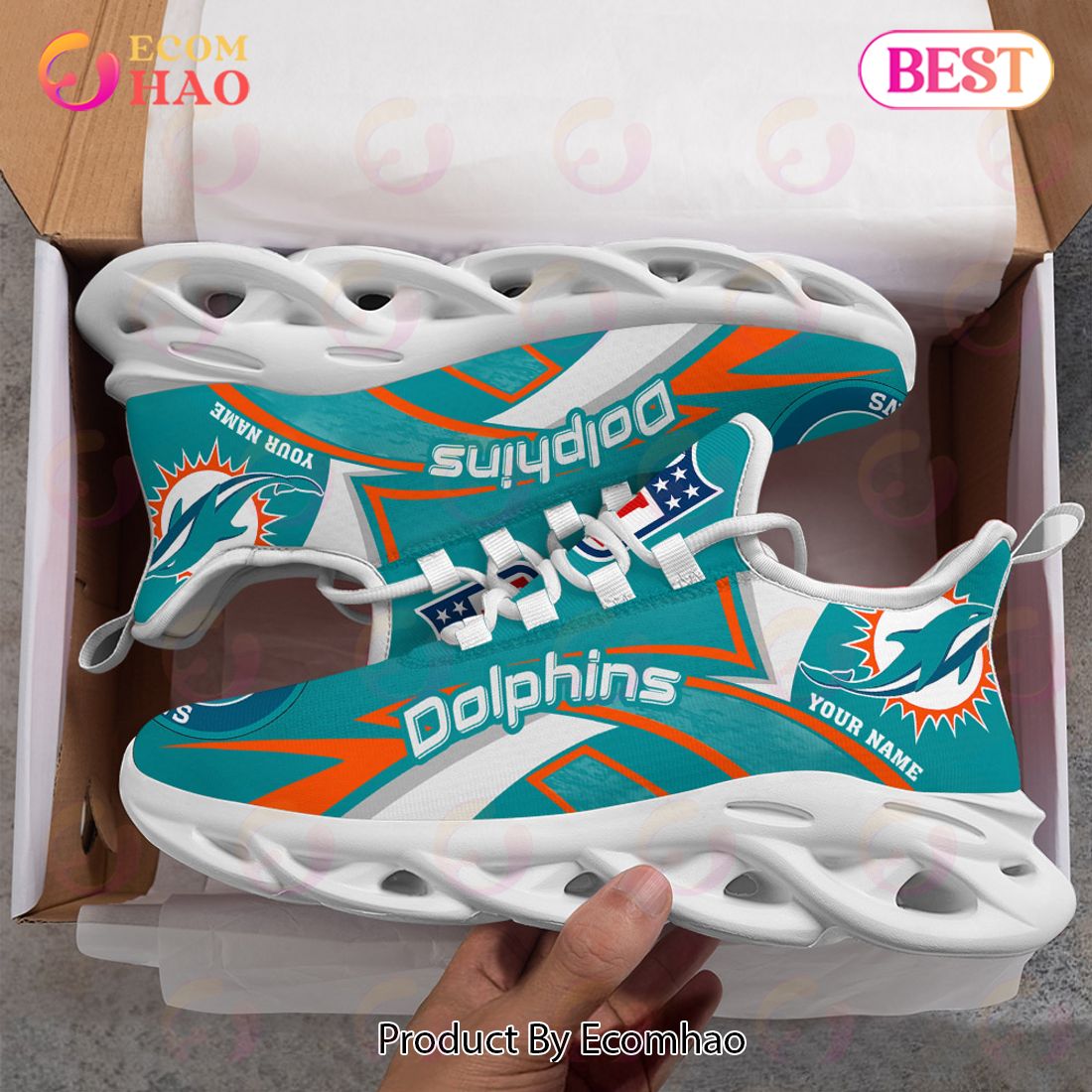 NFL Miami Dolphins Custom Name Personalized Max Soul Chunky Sneakers