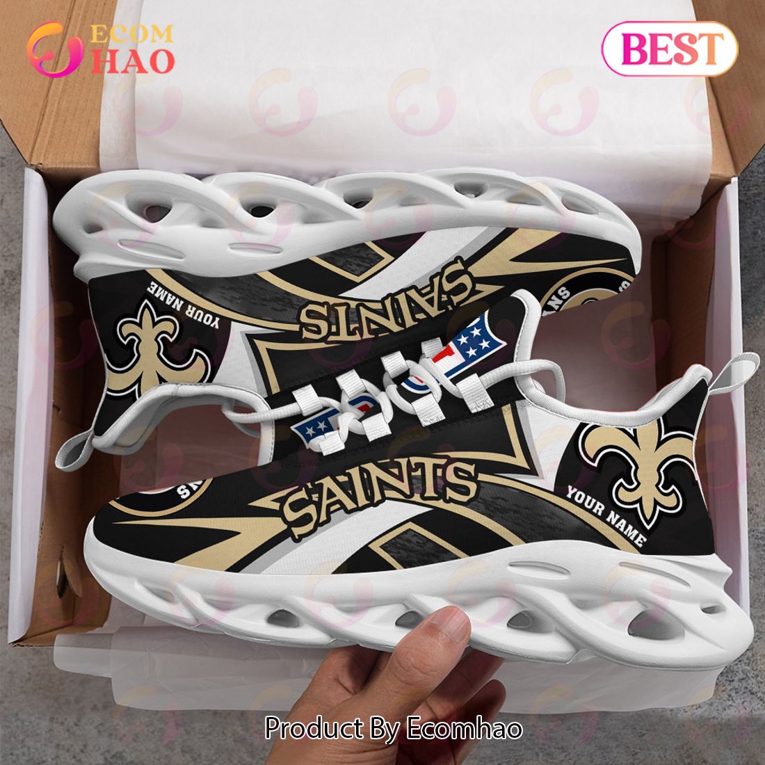 NFL New Orleans Saints Custom Name Golden Black Curve Max Soul