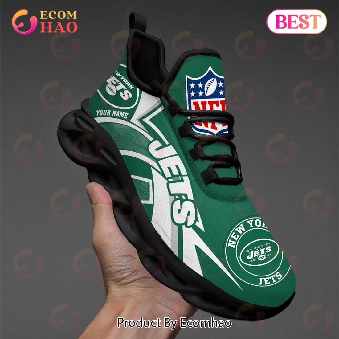 NFL New York Jets Custom Name Personalized Max Soul Chunky Sneakers