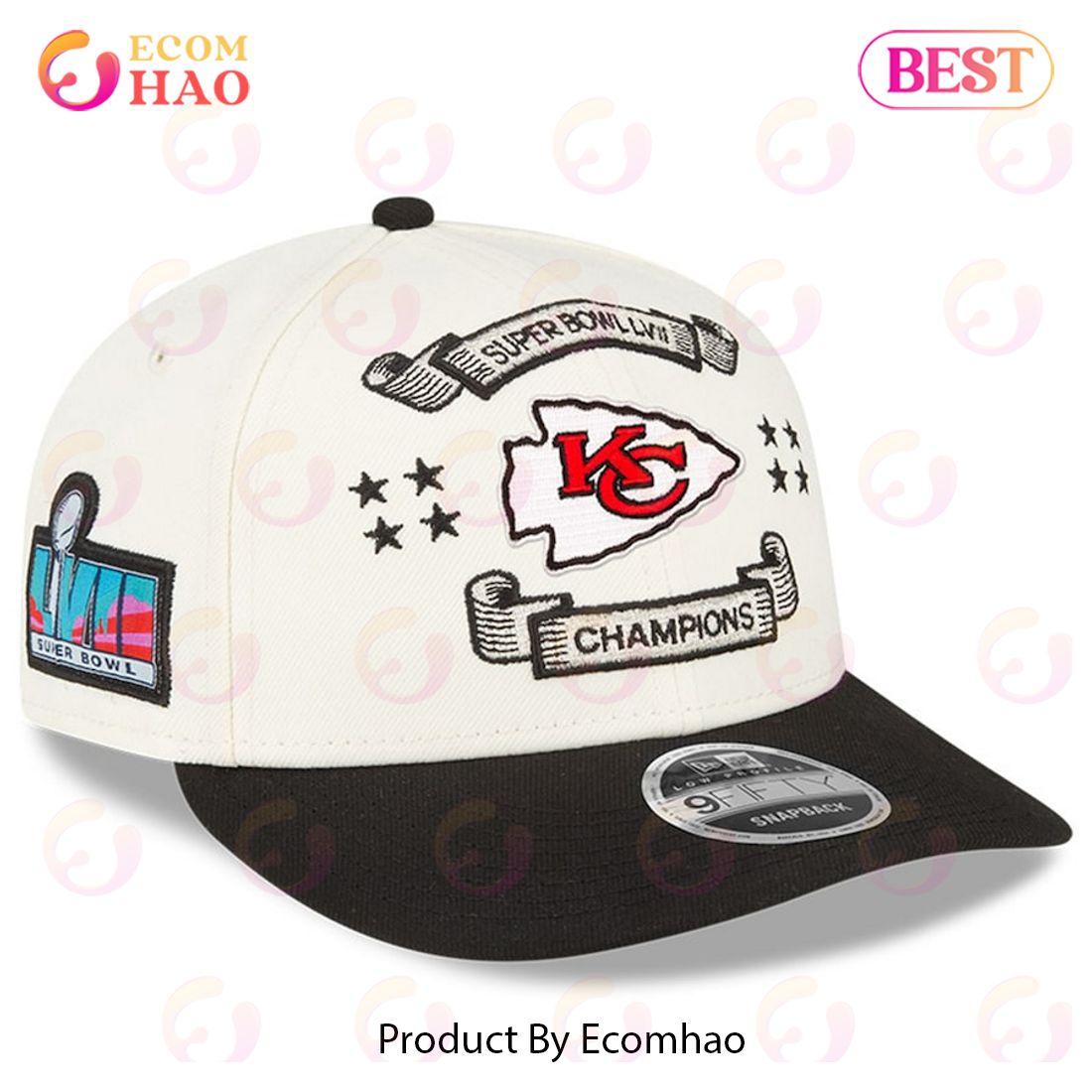 Super Bowl LVII Kansas City Chiefs Champions Black White Cap