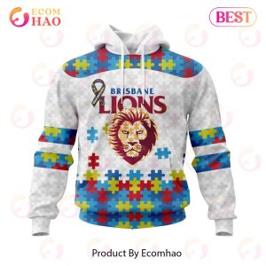 AFL Brisbane Lions Autism Awareness Personalized Name & Number 3D Hoodie