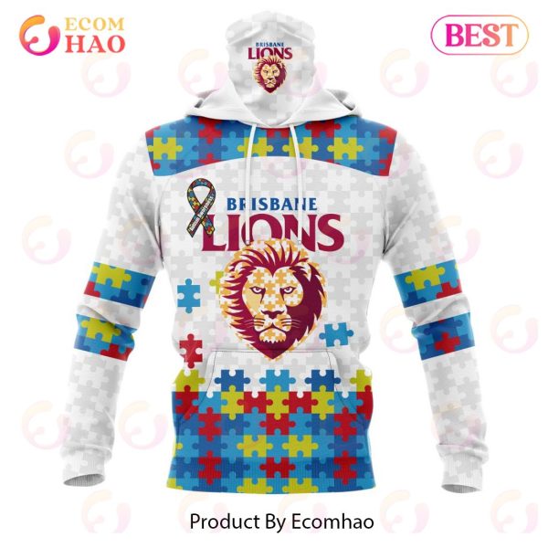 AFL Brisbane Lions Autism Awareness Personalized Name & Number 3D Hoodie