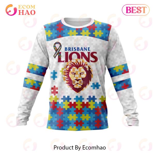 AFL Brisbane Lions Autism Awareness Personalized Name & Number 3D Hoodie