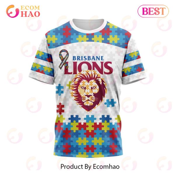 AFL Brisbane Lions Autism Awareness Personalized Name & Number 3D Hoodie