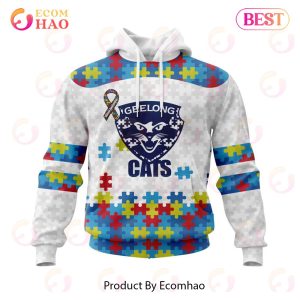 AFL Geelong Football Club Autism Awareness Personalized Name & Number 3D Hoodie