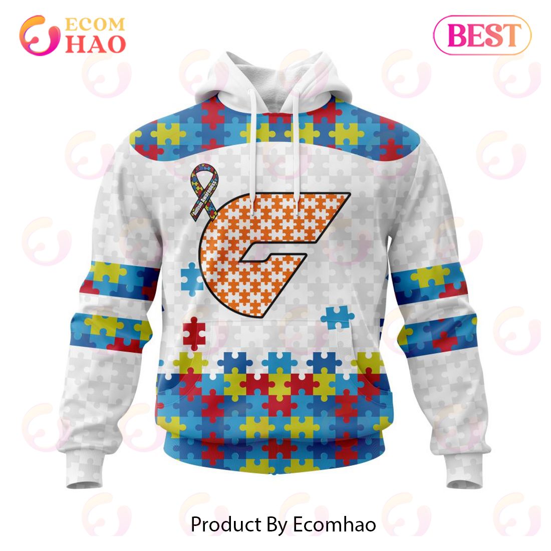 AFL Greater Western Sydney Giants Autism Awareness Personalized Name & Number 3D Hoodie