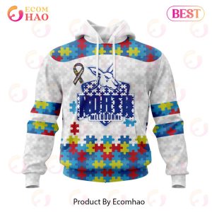 AFL North Melbourne Football Club Autism Awareness Personalized Name & Number 3D Hoodie