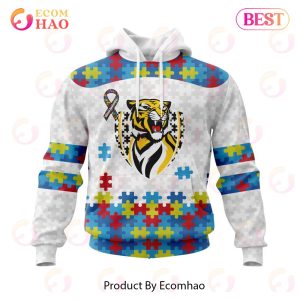 AFL Richmond Autism Awareness Personalized Name & Number 3D Hoodie