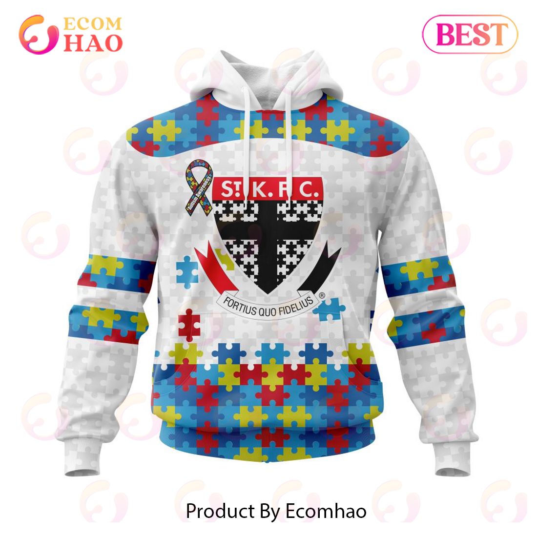 AFL St Kilda Football Club Autism Awareness Personalized Name & Number 3D Hoodie