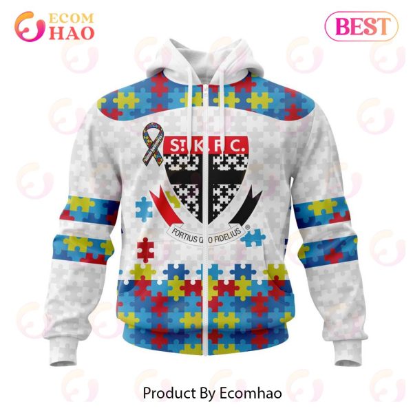AFL St Kilda Football Club Autism Awareness Personalized Name & Number 3D Hoodie