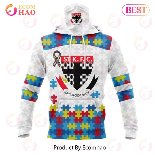 AFL St Kilda Football Club Autism Awareness Personalized Name & Number 3D Hoodie