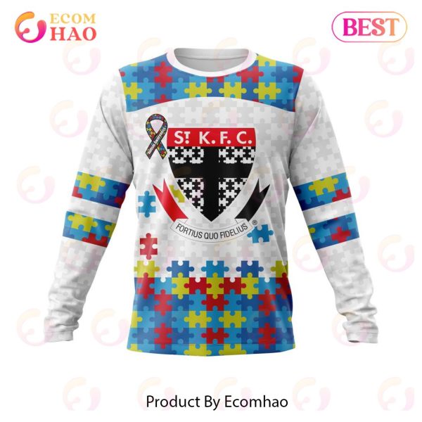 AFL St Kilda Football Club Autism Awareness Personalized Name & Number 3D Hoodie